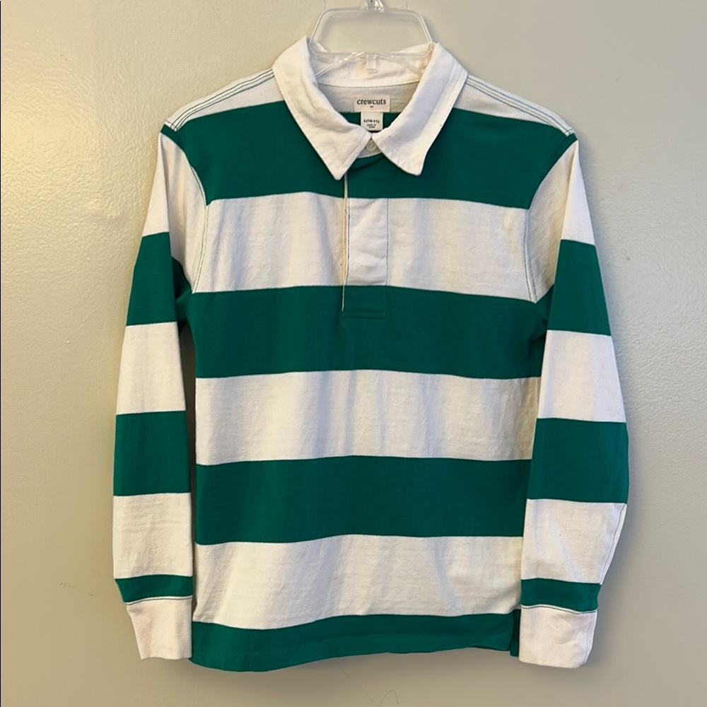 Crewcuts Green and White Polo Shirt with Bold Stripes